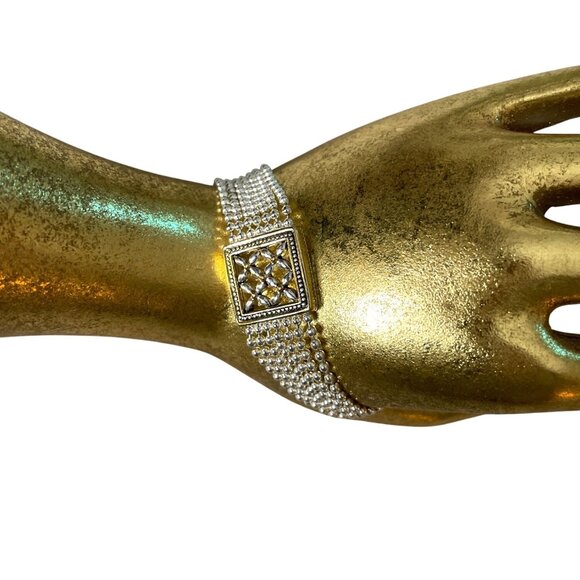 Vintage Napier Gold & Silver-Tone Multi-Strand Bracelet With Geometric Accents - Picture 2 of 9